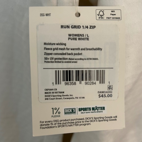 DSG Women's Run Grid 1/4 Zip Pure White Moisture Wicking Fleece Top Size L UV 50 - Picture 8 of 11